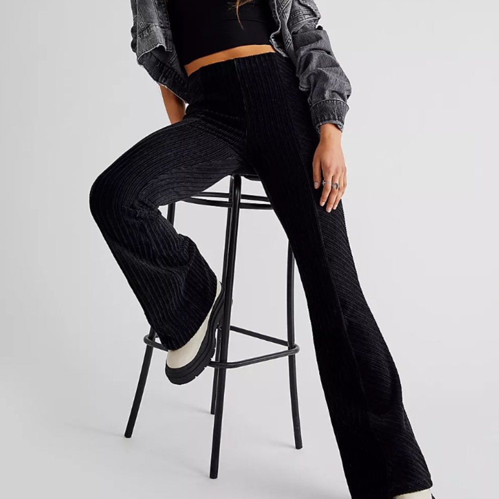 Free People Pull-on Velvet Flare Pants - Black